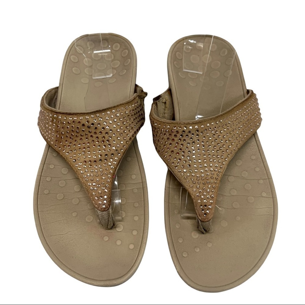 Vionic Naples Cream Suede Crystal Thong Comfort Sandals - Picture 2 of 12